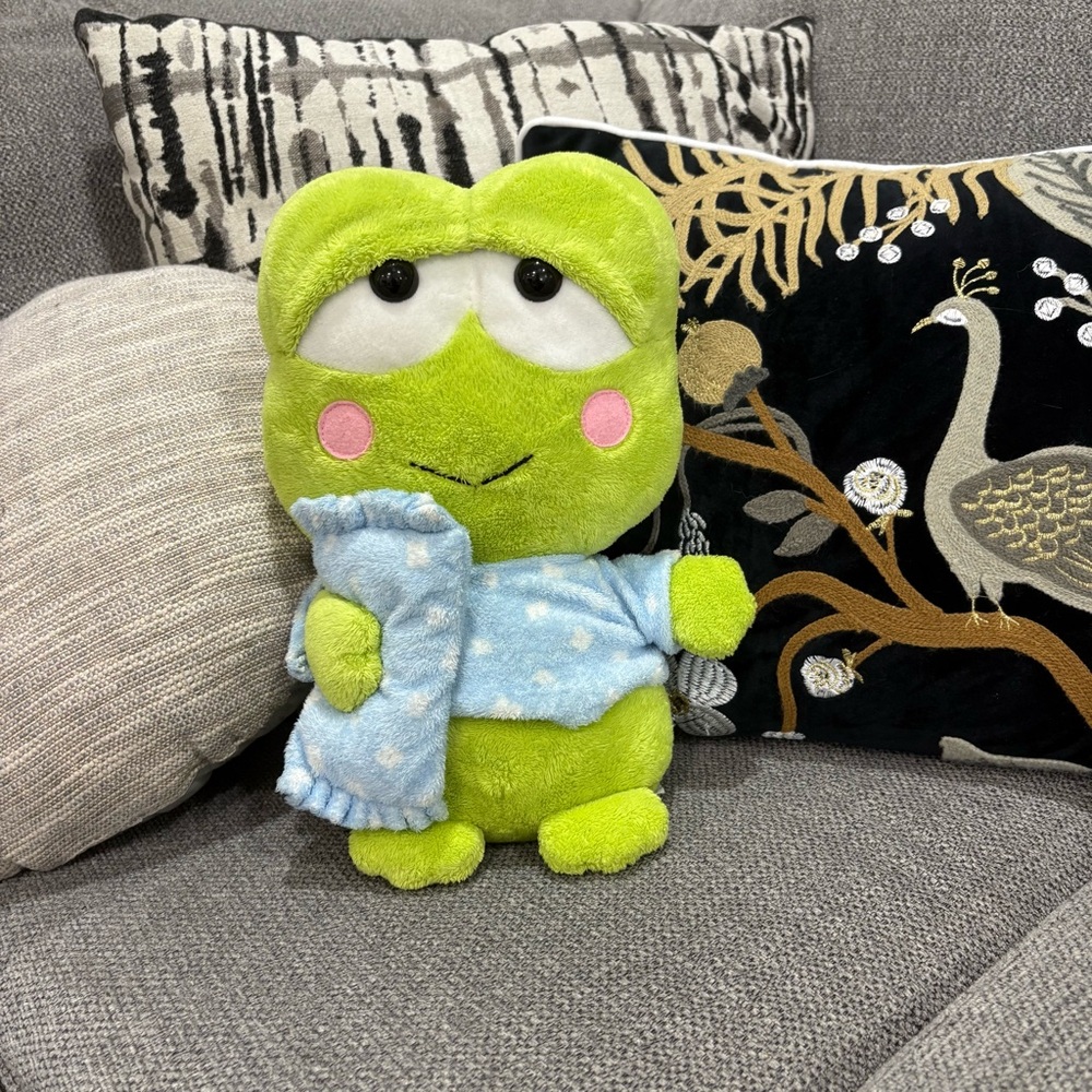 RUSS Keroppi sleepy bed time in blue white polka dot pjs 12” Y2K VTG 05 rare HTF